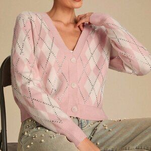 Baby Pink Casual Women's Pastel Rhinestone Long Sleeve Knitted Cardigan